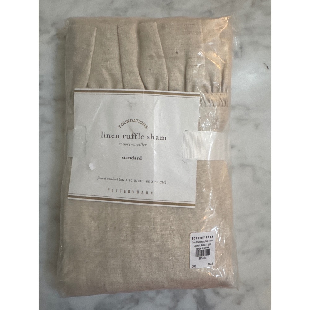 Pottery Barn Foundations Linen Ruffle Sham Standard Beige Flax 26x20 New